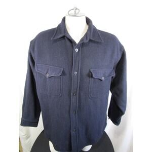 Boat Works Navy Blue Wool Blend Thick Quilt Lined Shirt Jacket Men Sz L